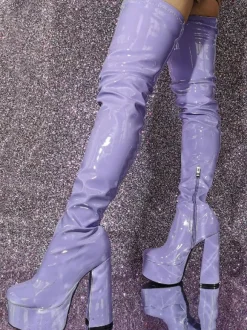 Sexy Thigh High Boots Women Round Toe Chunky Heel Platform Over The Knee Boots