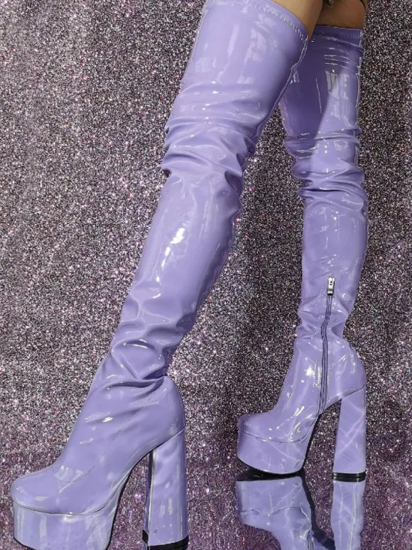 Sexy Thigh High Boots Women Round Toe Chunky Heel Platform Over The Knee Boots