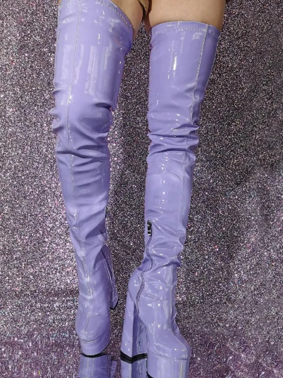 Sexy Thigh High Boots Women Round Toe Chunky Heel Platform Over The Knee Boots