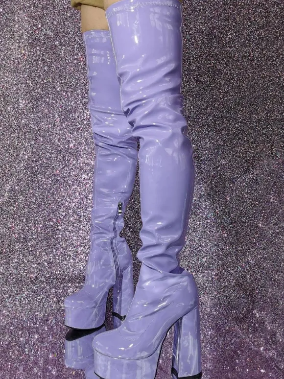 Sexy Thigh High Boots Women Round Toe Chunky Heel Platform Over The Knee Boots