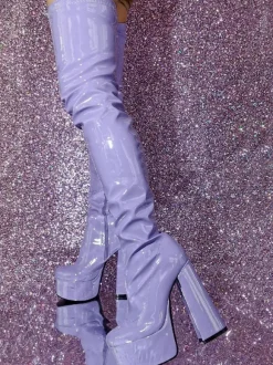 Sexy Thigh High Boots Women Round Toe Chunky Heel Platform Over The Knee Boots