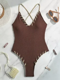 Sexy V-neck One-piece Swimsuit For Summer Beach 2026