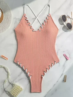 Sexy V-neck One-piece Swimsuit For Summer Beach 2026