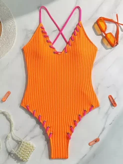 Sexy V-neck One-piece Swimsuit For Summer Beach 2026