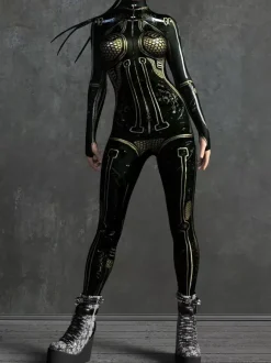 Sexy Women's Jumpsuit Zentai Robot Print Illusion Tattoo Jumpsuit Sexy Catsuit