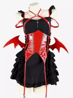 Sexy Zentai Suits Sexy Zentai Costumes Women PVC Leather Witch Demon Suit Sexy Lingerie Maid Outfit