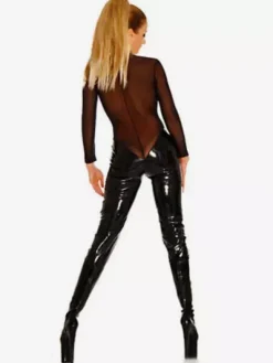 Sexy Zentai Suits Sexy Catsuits Black PVC Women's Sexy transparent BodySuit