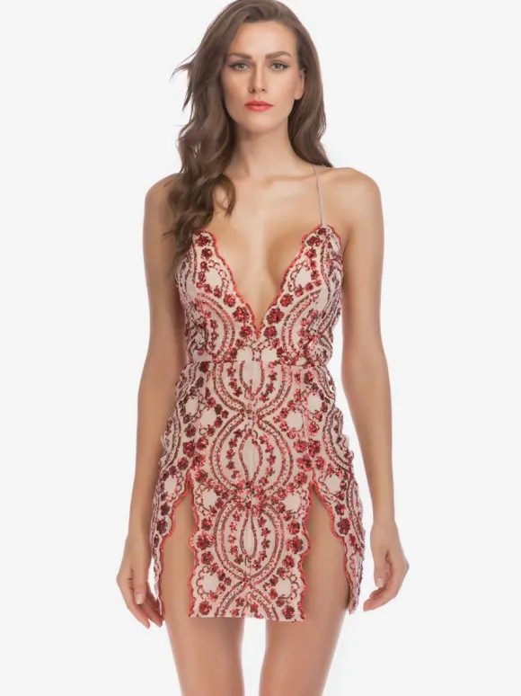 Sexy Club Dress Backless Plunge Slit Ultra Sexy Dresses