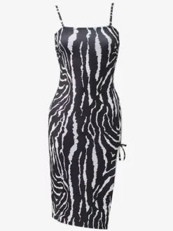 Sexy Club Dress Lace Up Side Tiger Stripes Spaghetti Straps Coachella Party Clubwear