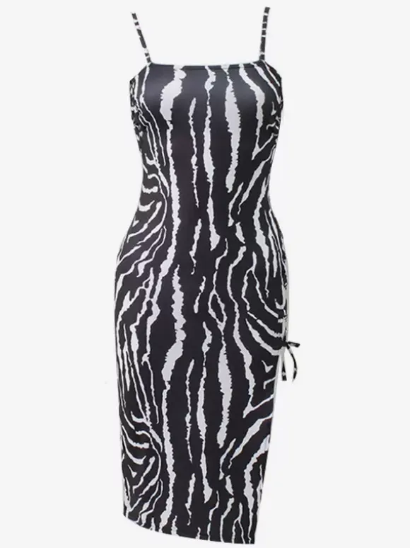 Sexy Club Dress Lace Up Side Tiger Stripes Spaghetti Straps Coachella Party Clubwear
