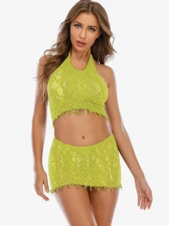 Sexy Club Sets For Women Black Nylon Cut Out 2-Piece Clubwear