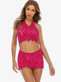 Sexy Club Sets For Women Black Nylon Cut Out 2-Piece Clubwear