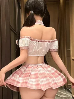 Sexy Costume School Girl T-back Mini Skirt Top Lingerie Sets