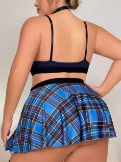 Sexy Costume School Girl Women's Top T-back Skirt Leg Warmer Sets