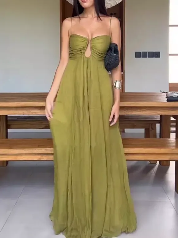 Sexy Cutout Maxi Dress For Women - Ruched Bust Spaghetti Strap Boho Flowy Sundress - Summer Beach Vacation 2026