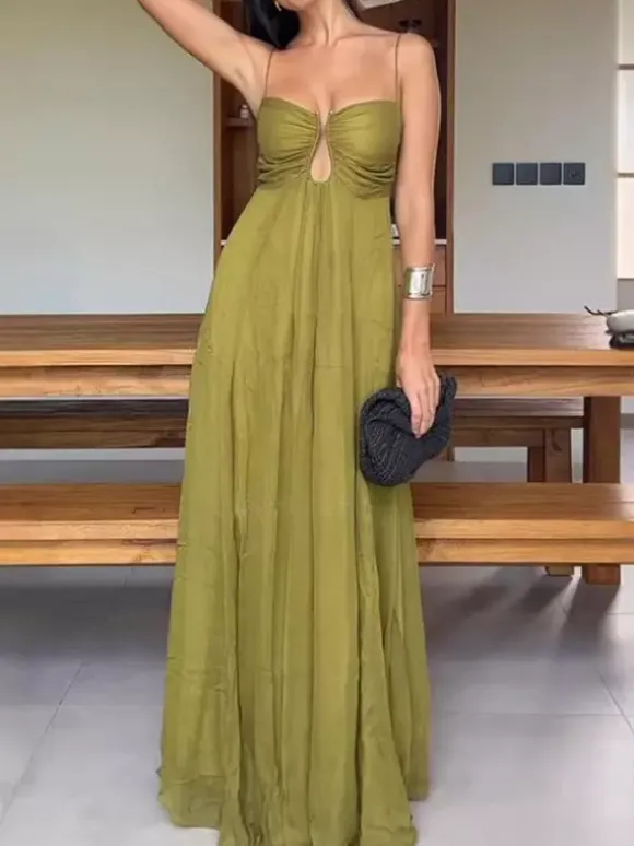 Sexy Cutout Maxi Dress For Women - Ruched Bust Spaghetti Strap Boho Flowy Sundress - Summer Beach Vacation 2026
