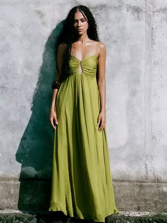 Sexy Cutout Maxi Dress For Women - Ruched Bust Spaghetti Strap Boho Flowy Sundress - Summer Beach Vacation 2026