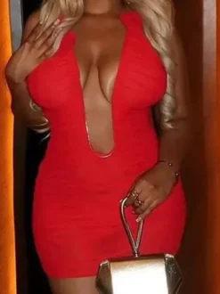 Sexy Deep V Neck Ruched Bodycon Rose Applique Halter Party Dress For Women 2026