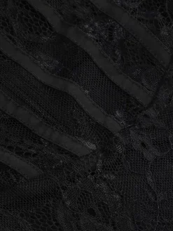 Sexy Faux Fur Lace Maxi Dress For Women - Black Strapless Corset Bodysuit Long Gown With Sheer Skirt - Summer Evening Party 2026