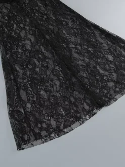 Sexy Faux Fur Lace Maxi Dress For Women - Black Strapless Corset Bodysuit Long Gown With Sheer Skirt - Summer Evening Party 2026