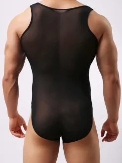 Sexy Gay Costume Halloween Men Red Sheer Lingerie Bodysuit Clubwear Halloween