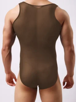 Sexy Gay Costume Halloween Men Red Sheer Lingerie Bodysuit Clubwear Halloween