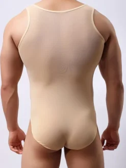 Sexy Gay Costume Halloween Men Red Sheer Lingerie Bodysuit Clubwear Halloween