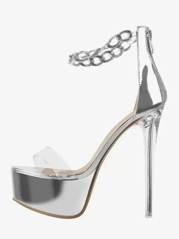 Sexy Heel Sandals Gold Platform Open Toe Stiletto Heel Ankle Strap Sandals