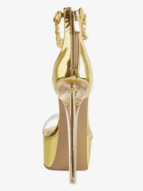 Sexy Heel Sandals Gold Platform Open Toe Stiletto Heel Ankle Strap Sandals