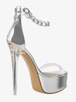 Sexy Heel Sandals Gold Platform Open Toe Stiletto Heel Ankle Strap Sandals
