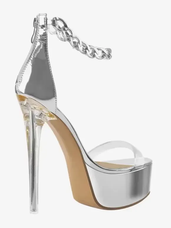 Sexy Heel Sandals Gold Platform Open Toe Stiletto Heel Ankle Strap Sandals