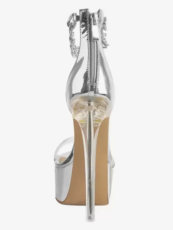 Sexy Heel Sandals Gold Platform Open Toe Stiletto Heel Ankle Strap Sandals