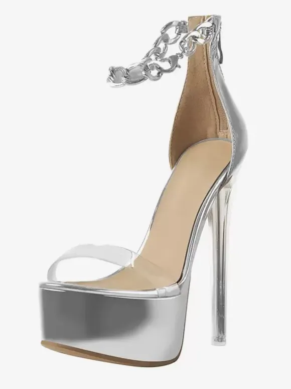 Sexy Heel Sandals Gold Platform Open Toe Stiletto Heel Ankle Strap Sandals