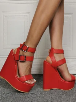 Sexy Heel Sandals Plus Size White PU Leather Wedge Heel Sexy Shoes Plus Size Shoes