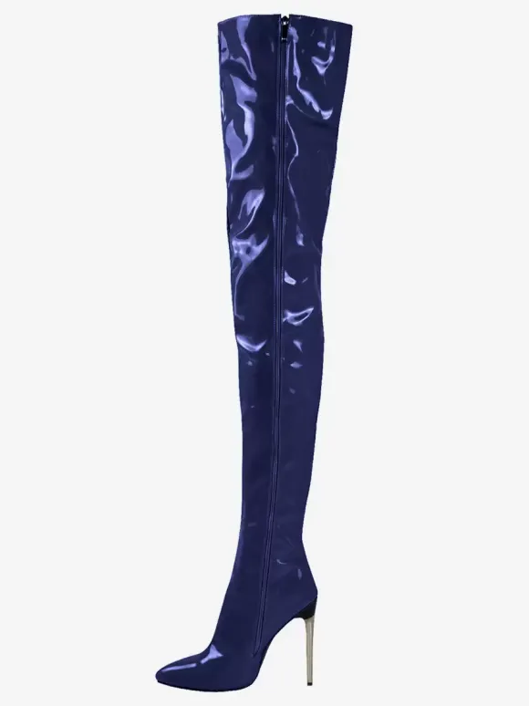 Sexy High Heel Boots Pointed Toe Stiletto Heel Ball Blue Thigh High Boots Over The Knee Boots