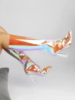 Sexy High Heel Boots Pointed Toe Zipper Party White Thigh High Boots Over The Knee Boots