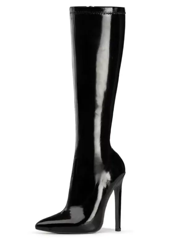 Sexy High Heel Boots Pointed Toe Sequins Stiletto Heel Rave Club Black Thigh High Boots