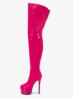 Sexy High Heel Boots Round Toe Zipper Stiletto Heel Street Wear PU Black Thigh High Boots Over The Knee Boots