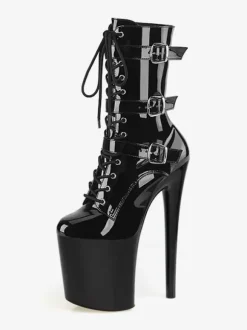 Sexy High Heel Boots Round Toe Lace Up Stiletto Heel Pole Dancing Black Thigh High Boots Over The Knee Boots