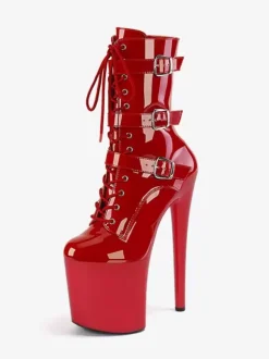 Sexy High Heel Boots Round Toe Lace Up Stiletto Heel Pole Dancing Black Thigh High Boots Over The Knee Boots