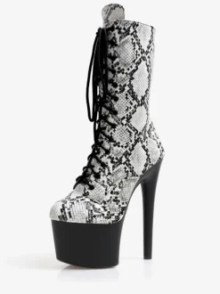 Sexy High Heel Boots Round Toe Zipper Snake Print Stiletto Heel Rave Club Python Thigh High Boots Over The Knee Boots