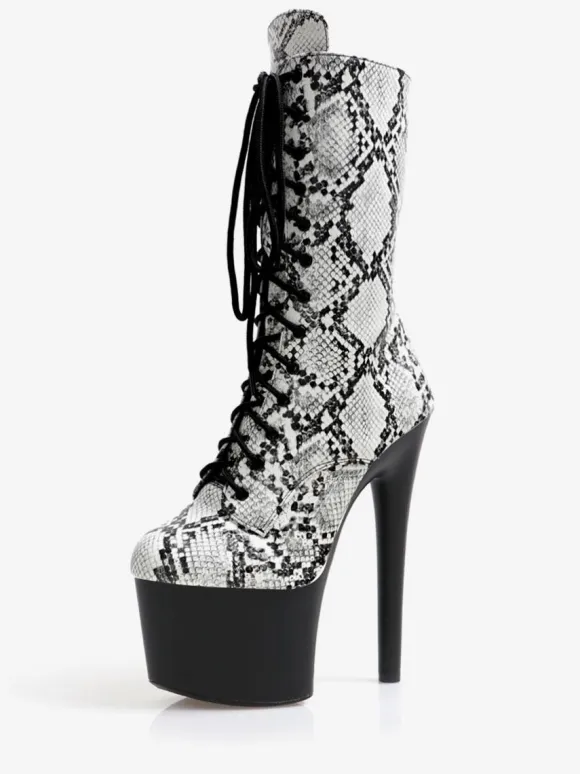 Sexy High Heel Boots Round Toe Zipper Snake Print Stiletto Heel Rave Club Python Thigh High Boots Over The Knee Boots