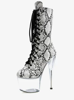 Sexy High Heel Boots Round Toe Zipper Snake Print Stiletto Heel Rave Club Python Thigh High Boots Over The Knee Boots