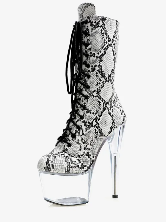 Sexy High Heel Boots Round Toe Zipper Snake Print Stiletto Heel Rave Club Python Thigh High Boots Over The Knee Boots