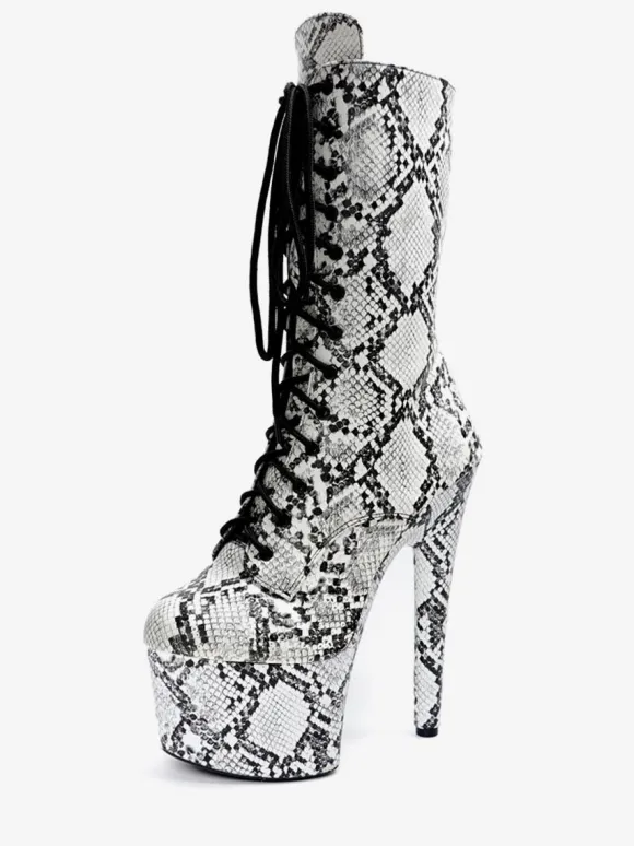 Sexy High Heel Boots Round Toe Zipper Snake Print Stiletto Heel Rave Club Python Thigh High Boots Over The Knee Boots