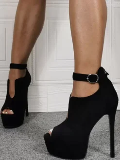 Sexy High Heel Plus Size Black Micro Suede Stiletto Heel Sexy Shoes Plus Size Shoes