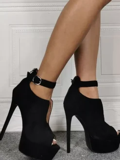 Sexy High Heel Plus Size Black Micro Suede Stiletto Heel Sexy Shoes Plus Size Shoes