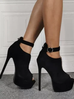Sexy High Heel Plus Size Black Micro Suede Stiletto Heel Sexy Shoes Plus Size Shoes