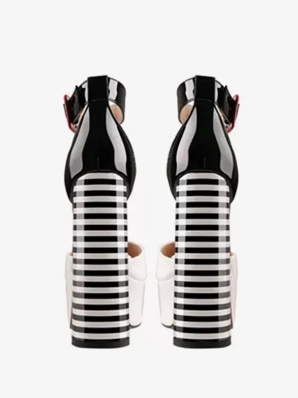 Sexy High Heel Sandals Platform Open Toe Buckle Detail Ankle Strap Block Heel Sandals