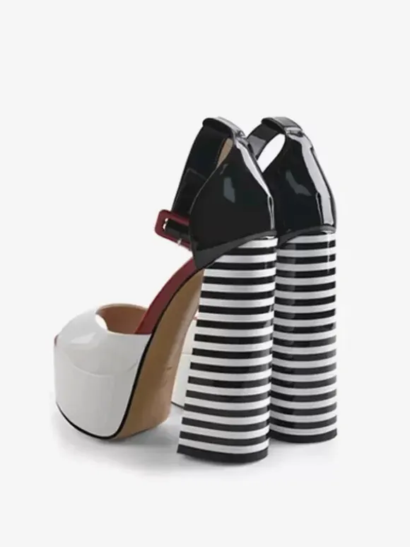 Sexy High Heel Sandals Platform Open Toe Buckle Detail Ankle Strap Block Heel Sandals